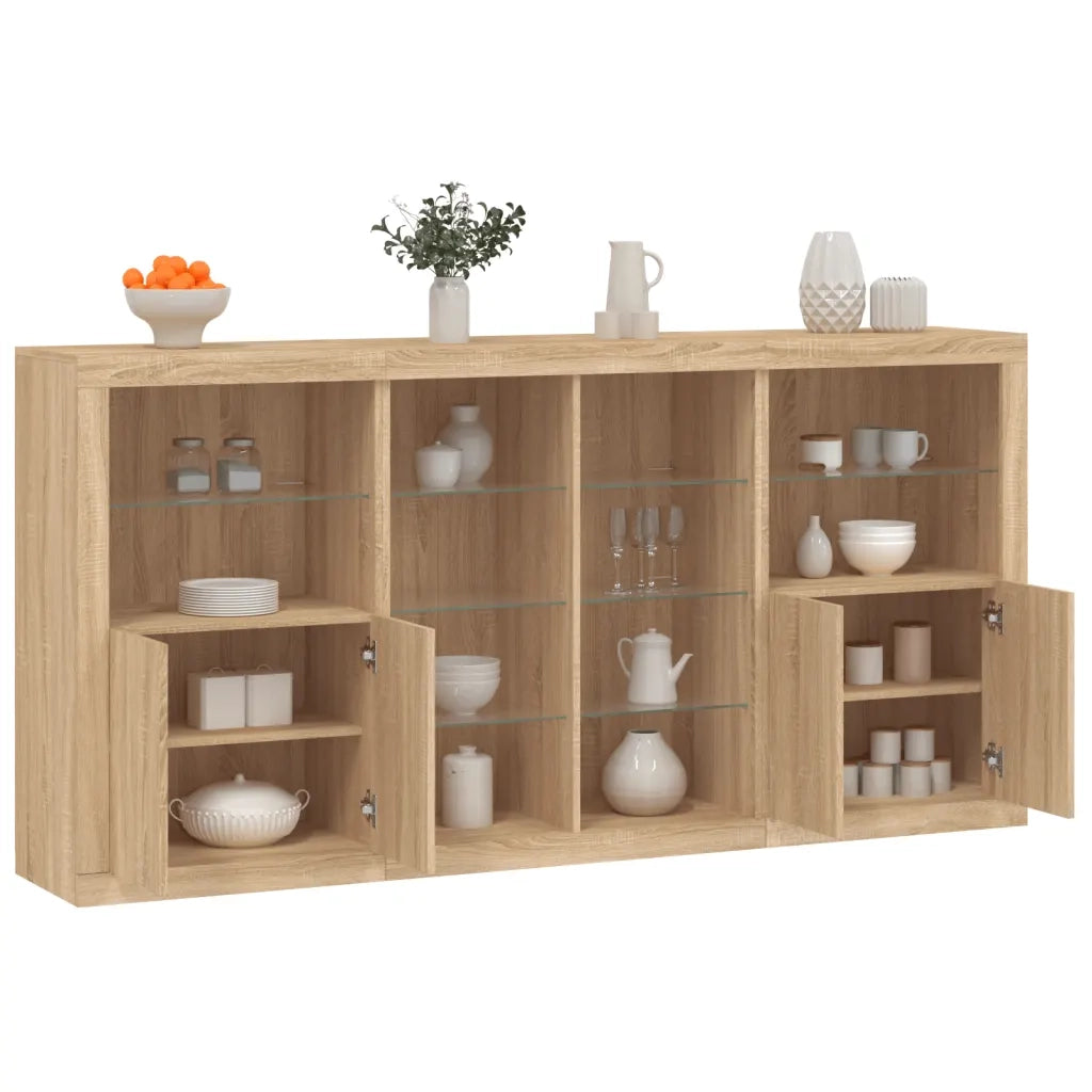 Credenza con Luci LED Rovere Sonoma 202x37x100 cm 3209186