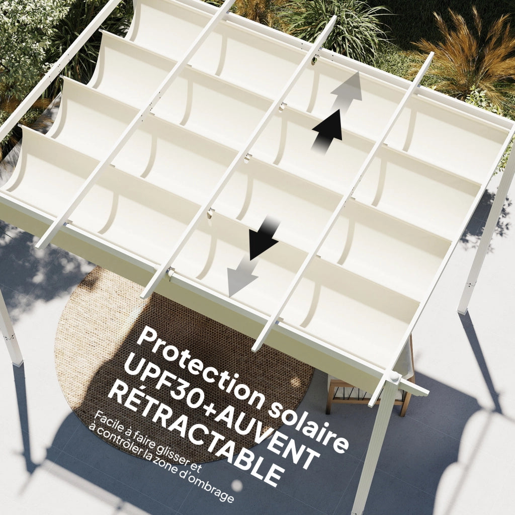 Pergola da Giardino con Tetto Rettrattile ¨C Zephmum ¨C Beige 390x297x227cm