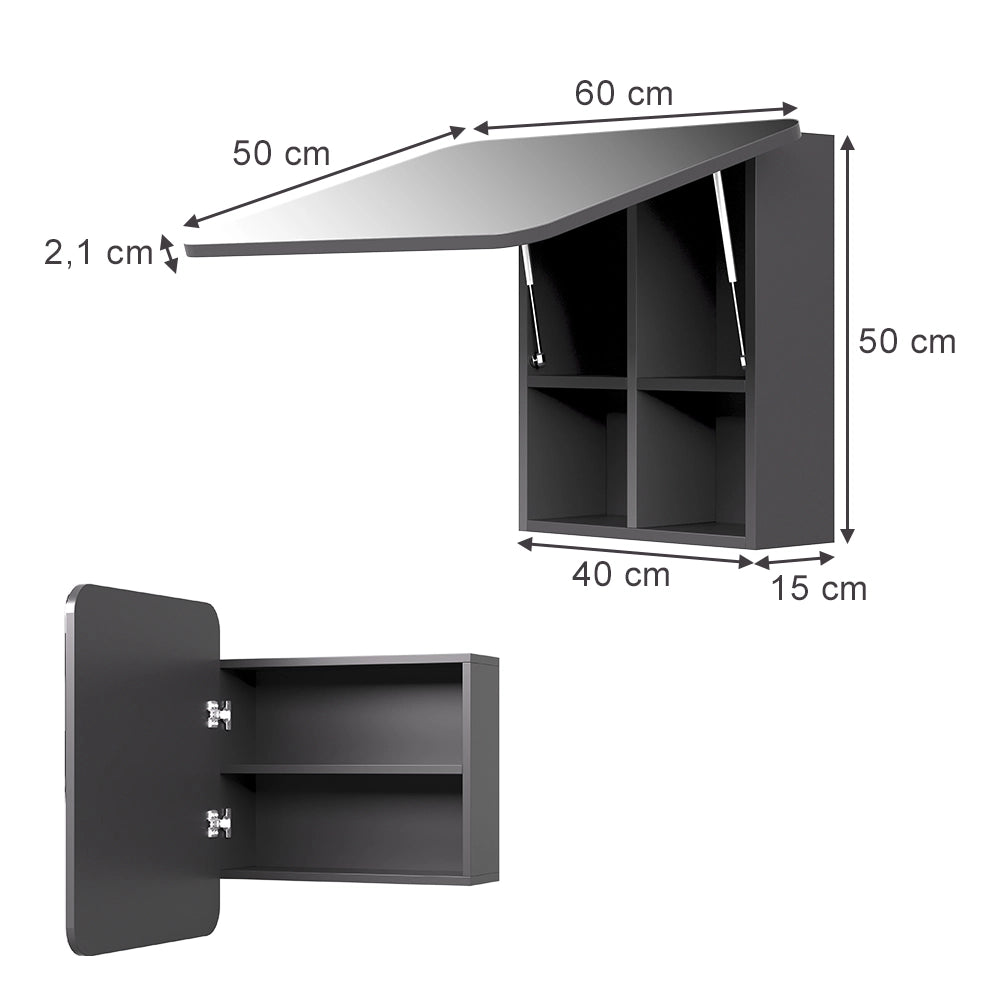 Vicco Specchio contenitore bagno Antracite 60 x 50 cm con ripiani