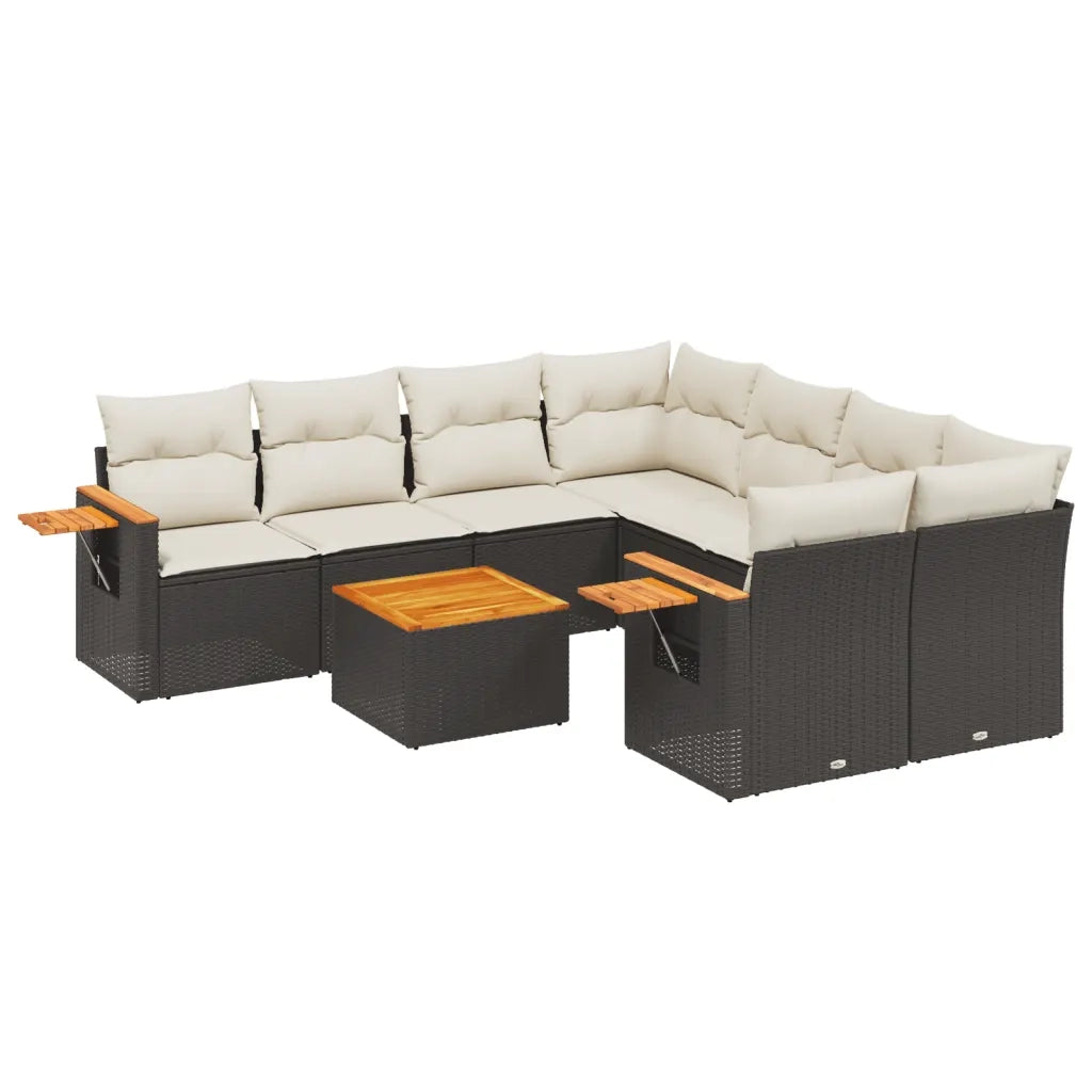 Set Divani da Giardino 9 pz con Cuscini Nero in Polyrattan 3259067