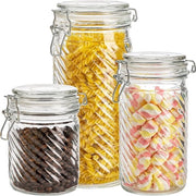Set di 3 contenitori a chiusura ermetica, contenitori di magazzino con apertura ampia, contenitori per l'organizzazione di cereali, pane, biscotti, dolci, caffè, pasta e alimenti conservati, 1,3 l / 1 l / 0,65 l