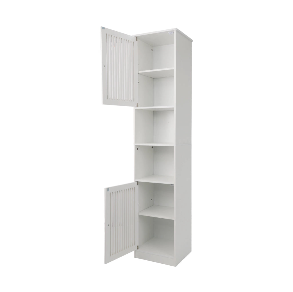Mobiletto bagno alto 163 cm bianco con ripiani regolabili e ante a lamelle