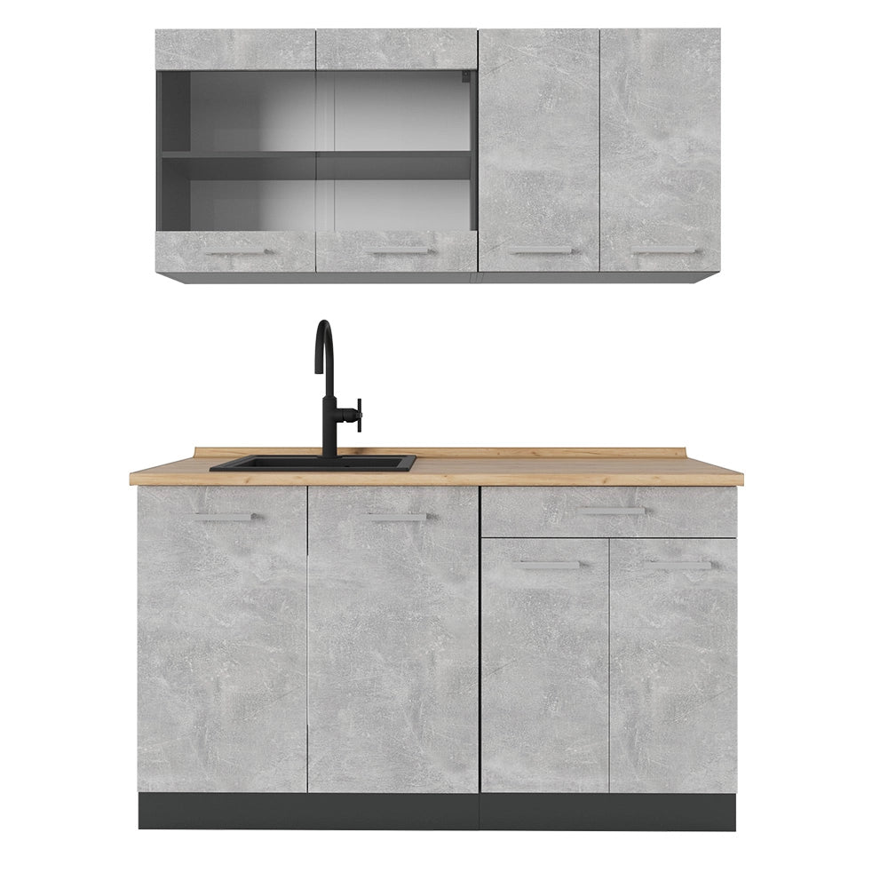Vicco Cucina monoblocco Calcestruzzo/antracite 140 cm , PL Rovere