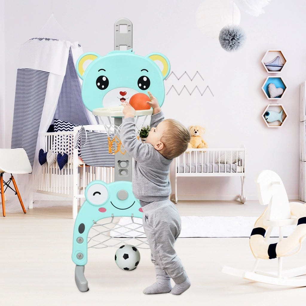 Canestro da basket 3 in 1 per bambini, Canestro da basket con porta da calcio e gioco degli anelli