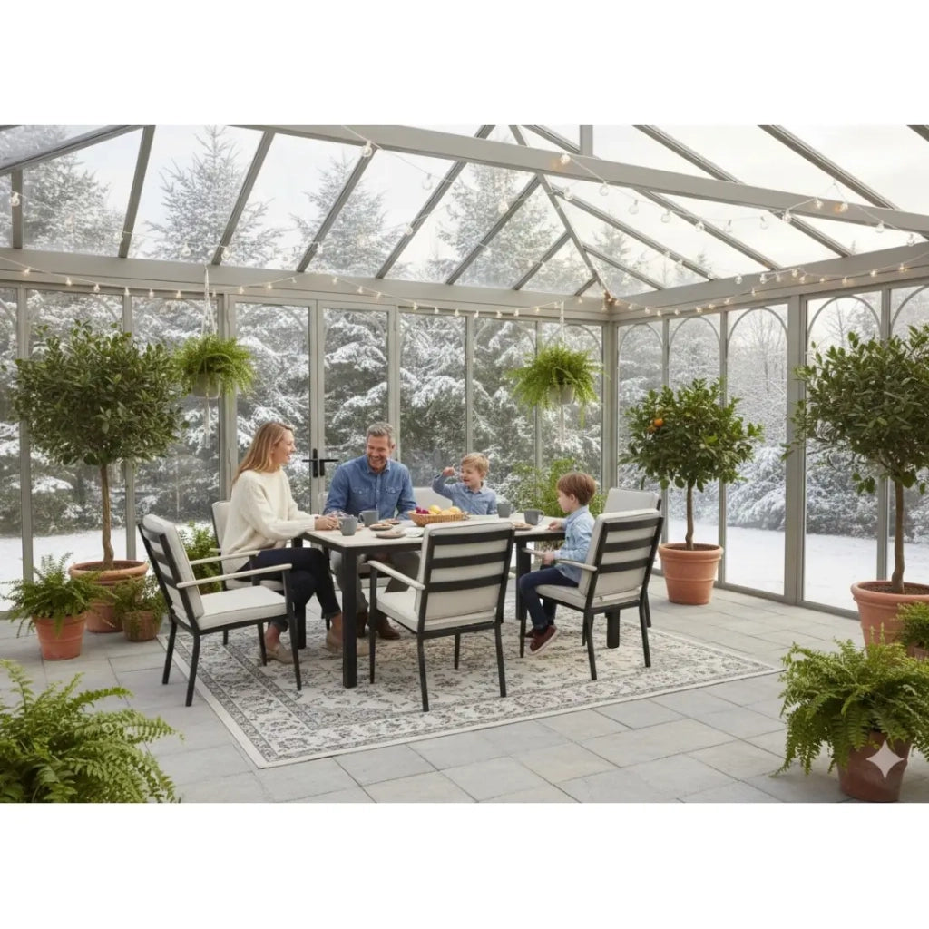 Salotto da giardino VARENA 6 posti in alluminio con tavolo da pranzo e sedie beige