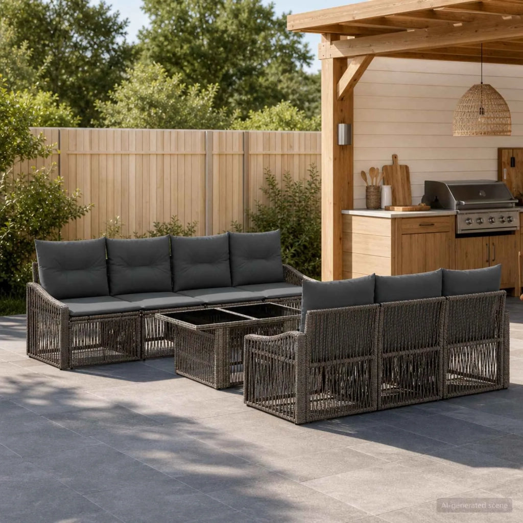 Set Divano da Giardino 8 pz Grigio e Grigio Scuro polyrattan 3437213