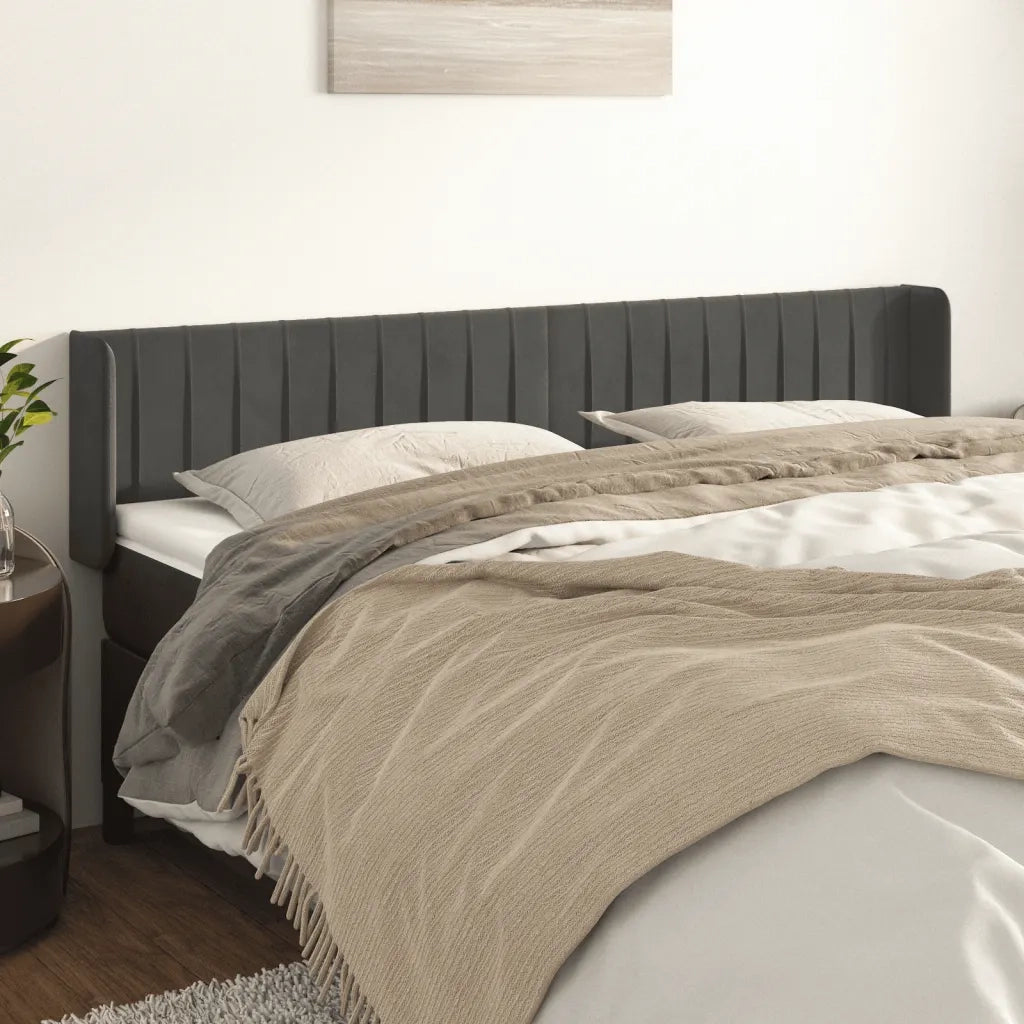 Testiera | Testata ad Orecchio Grigio Scuro 183x16x78/88 cm in Velluto