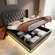 Letto matrimoniale 180x200 cm in PU nero con contenitore idraulico, testiera con USB e LED