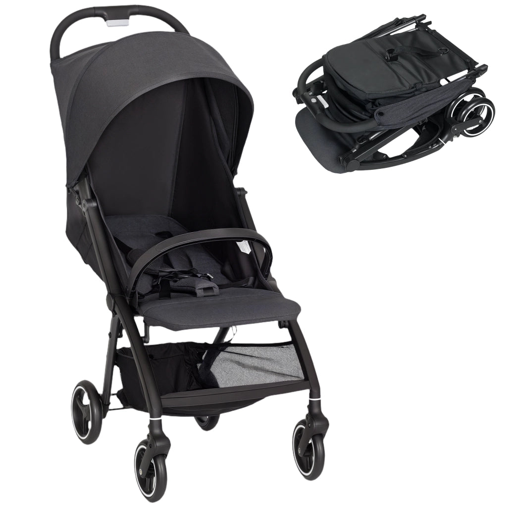 Passeggino Bambini Leggero Pieghevole ¨C zephmum ¨C Grigio Scuro con Capottina e Cestino