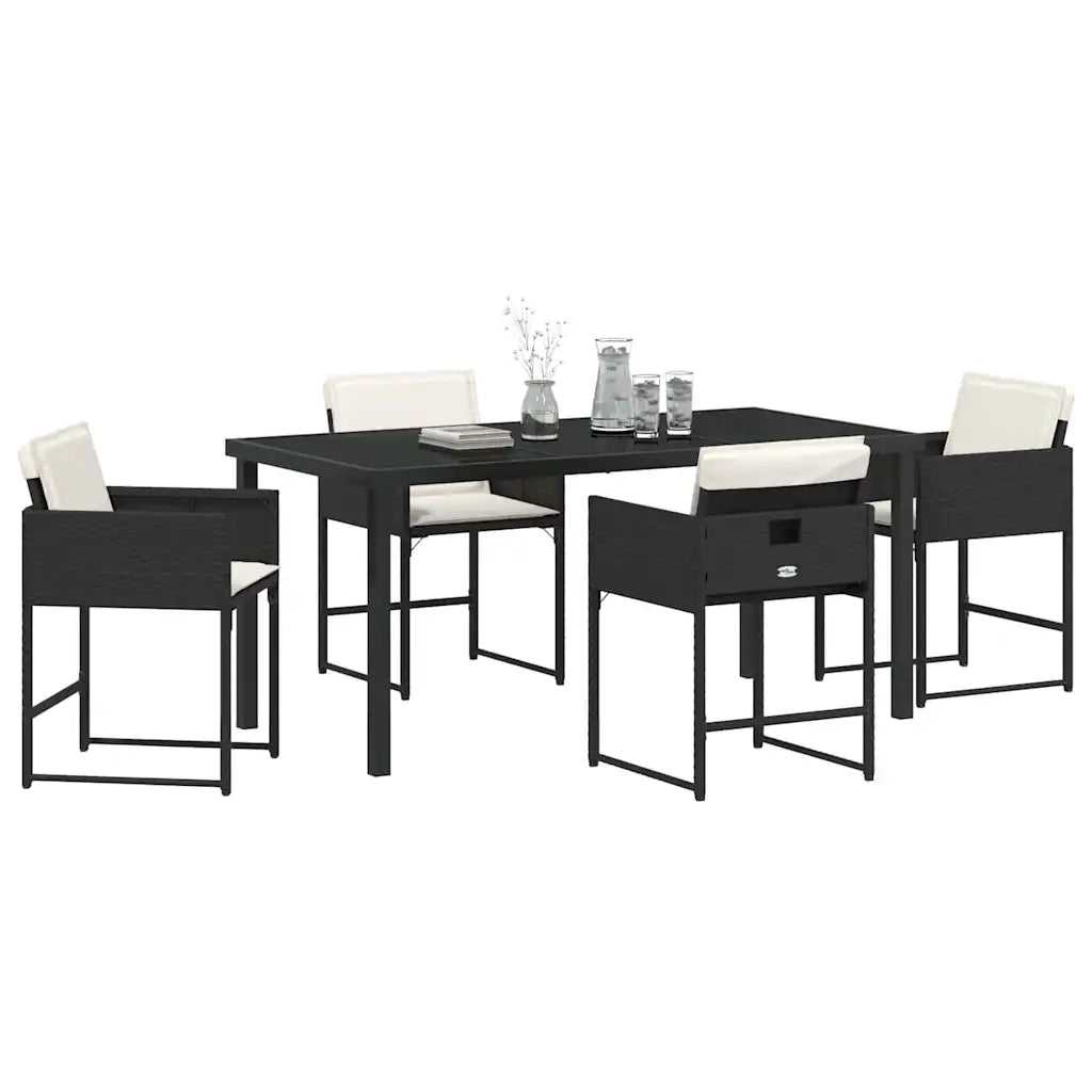 Set da Pranzo per Giardino con cuscino 5 pz | Set Salotto da Giardino Nero polyrattan