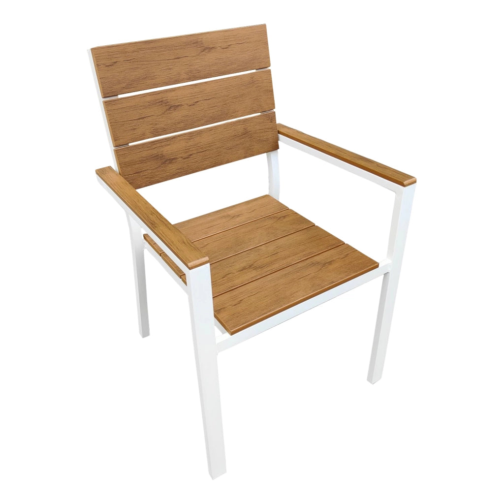 Marvin Sedia da Esterno con Braccioli Teak – Struttura in Alluminio Antiruggine e Seduta in Polywood Ef Bianco/1 Sedia