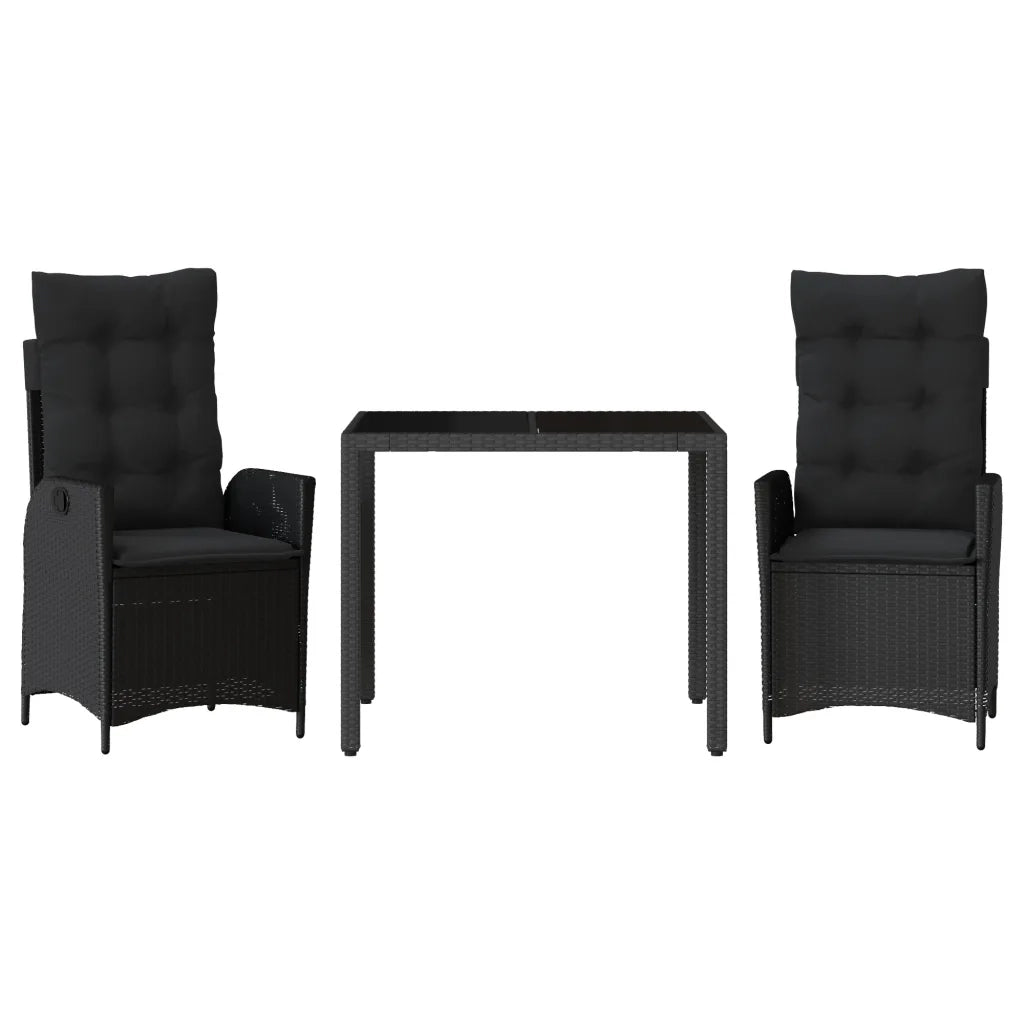 Set da Pranzo da Giardino 3 pz | Set Salotto da Giardino con Cuscini Nero in Polyrattan
