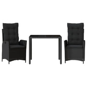 Set da Pranzo da Giardino 3 pz | Set Salotto da Giardino con Cuscini Nero in Polyrattan