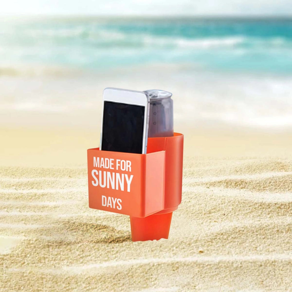 Portabicchieri da spiaggia per bevande e telefono con scomparto frontale Arancione Cuisine Elegance