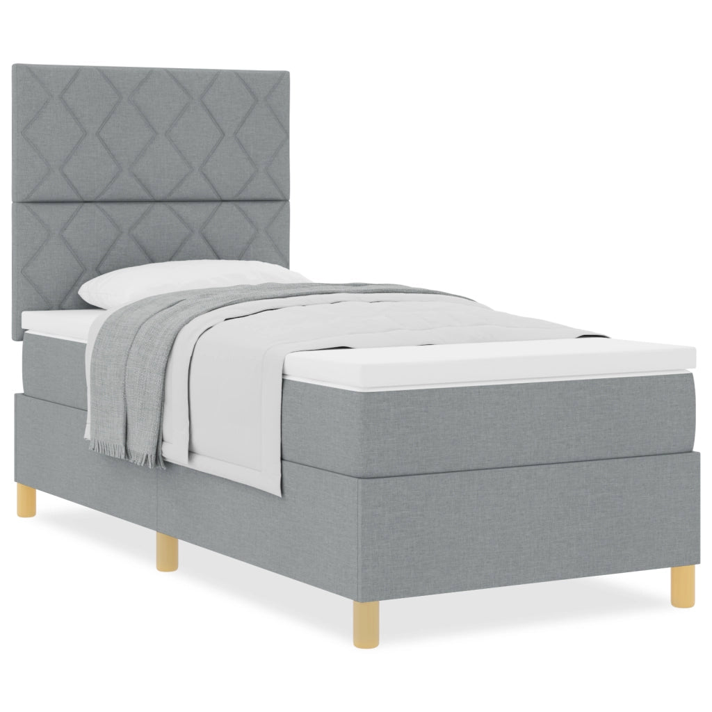 Letto con rete a molle e materasso grigio chiaro 100x200 cm tessuto