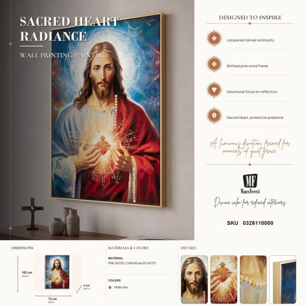 Dipinto su tela Sacro Cuore di Gesu con cornice, 72x102 cm