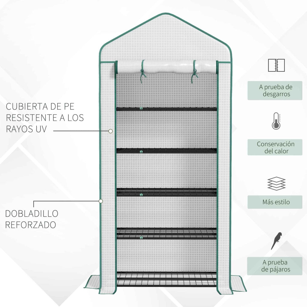 Serra Giardino a 5 Ripiani con Porta a Cerniera ¨C zephmum ¨C 90x49x193 cm Bianco