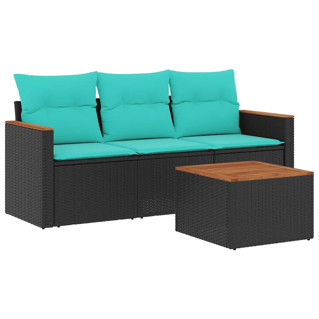 Set Divani da Giardino 4 pz con Cuscini Nero in Polyrattan 3225763