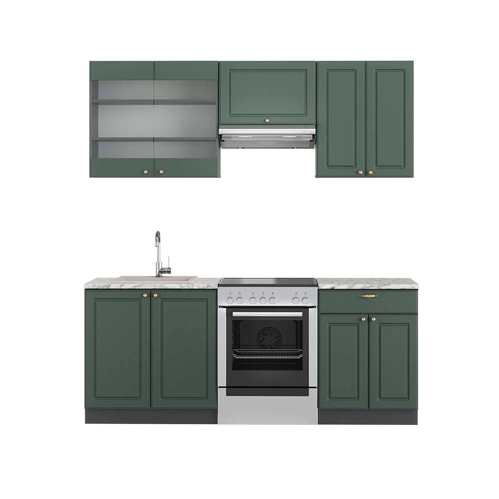 Cucina componibile Fame-Line Verde-oro rustico/Antracite 200 cm, PL Marmo Vicco