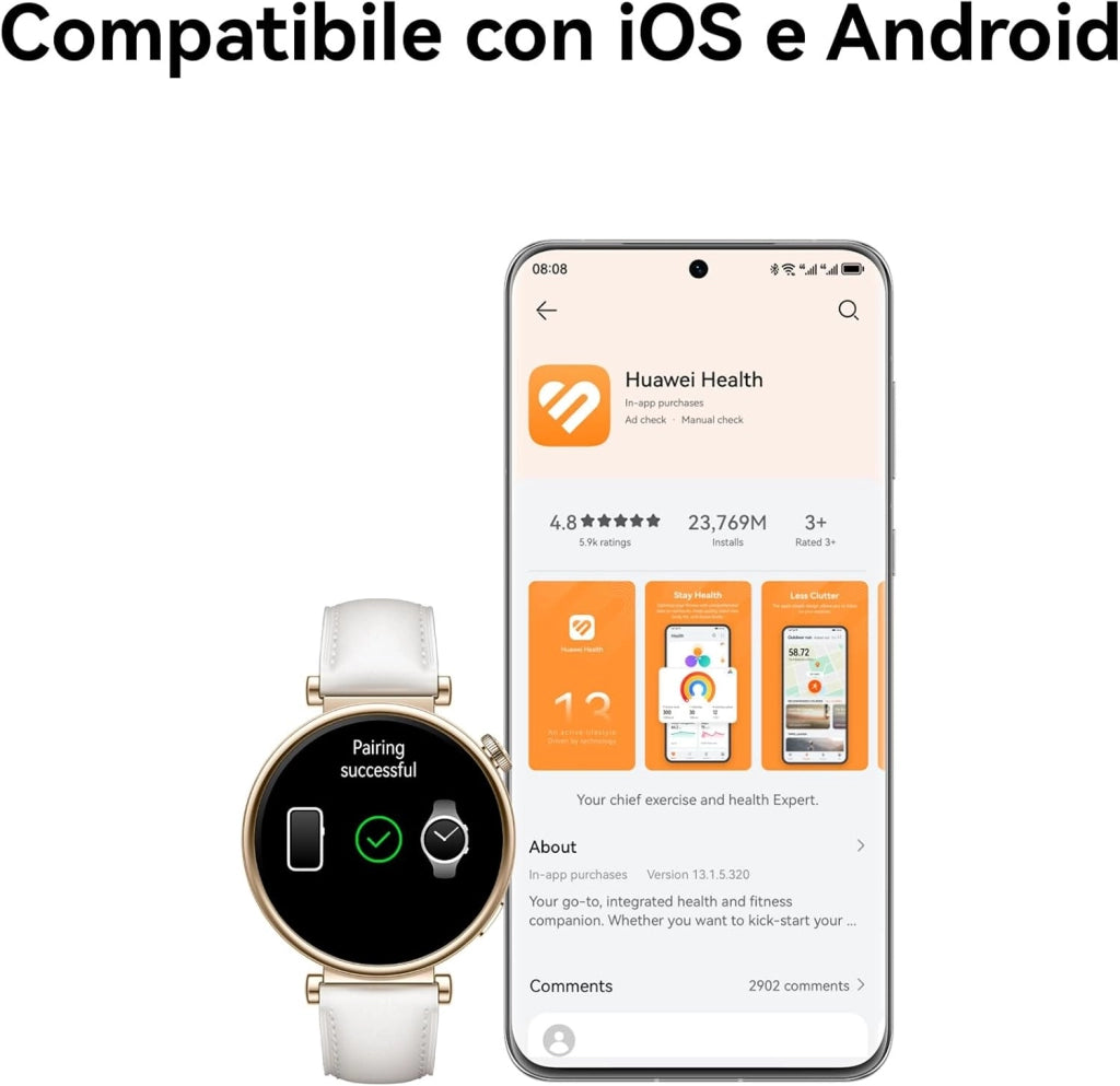 HUAWEI WATCH GT 4 41mm Smartwatch, Batteria fino a 7 giorni, Android e iOS, Analisi calorie, Monitoraggio della salute 24h, SpO2, GPS, 100+ sport, Versione italiana, Silver