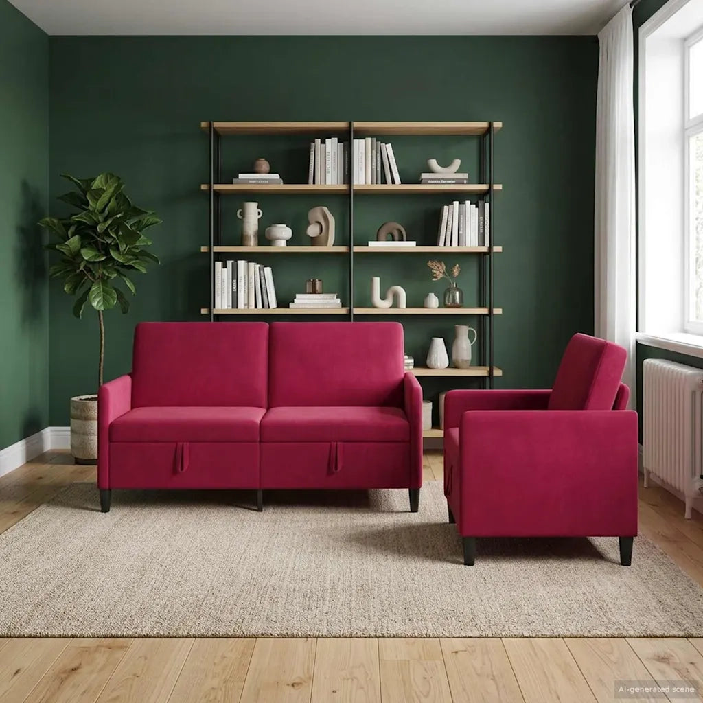 Set di Divani con Storage 2 pz Rosso Vino Poliestere 3429223