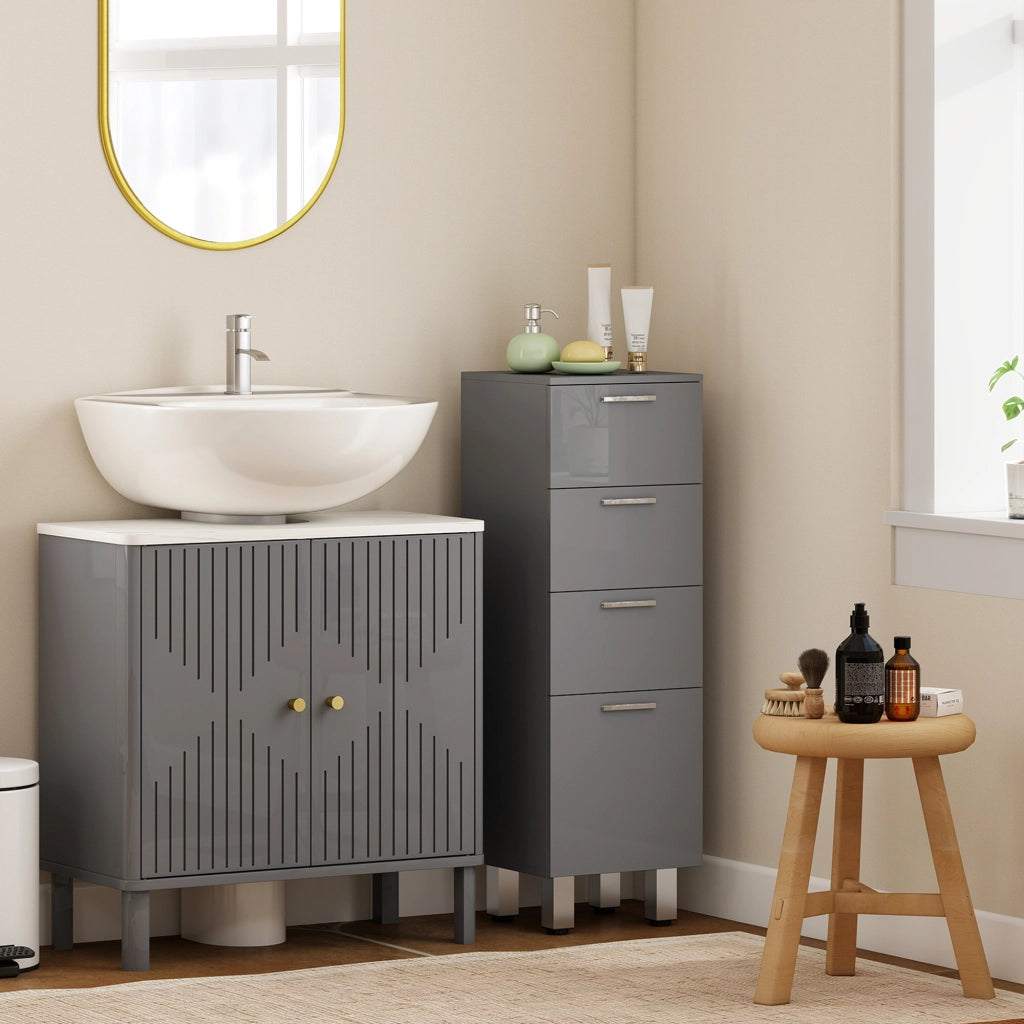 Armadietto da Bagno con 4 Cassetti ¨C Zephmum ¨C Grigio 60x30x