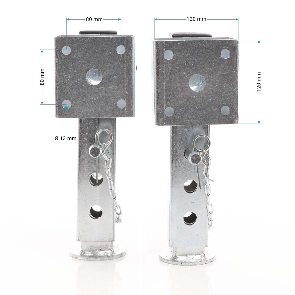 Set 2 piedi stabilizzatori per rimorchi roulotte 350mm, orientabili max 1300kg