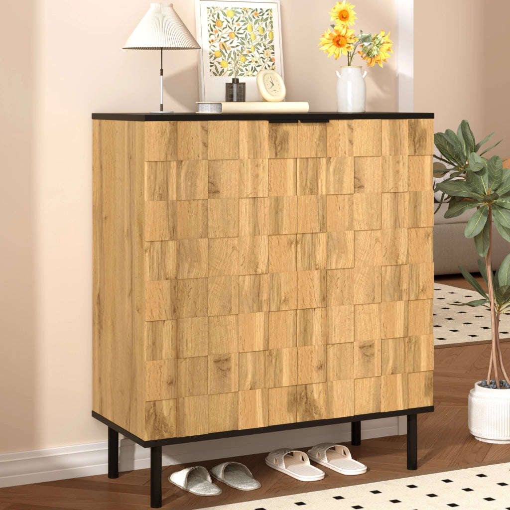 Scarpiera a 2 ante con ripiani regolabili design mosaico per ingresso e soggiorno in truciolare naturale 80 × 35 × 91,5 cm