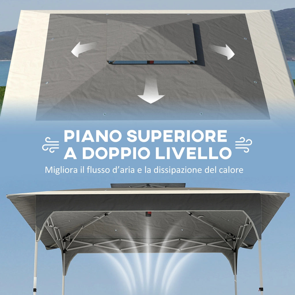 Gazebo Pop Up Pieghevole 3.5x3.5 m con Doppio Tetto e Borsa, in Metallo e Tessuto Oxford, Grigio Scuro
