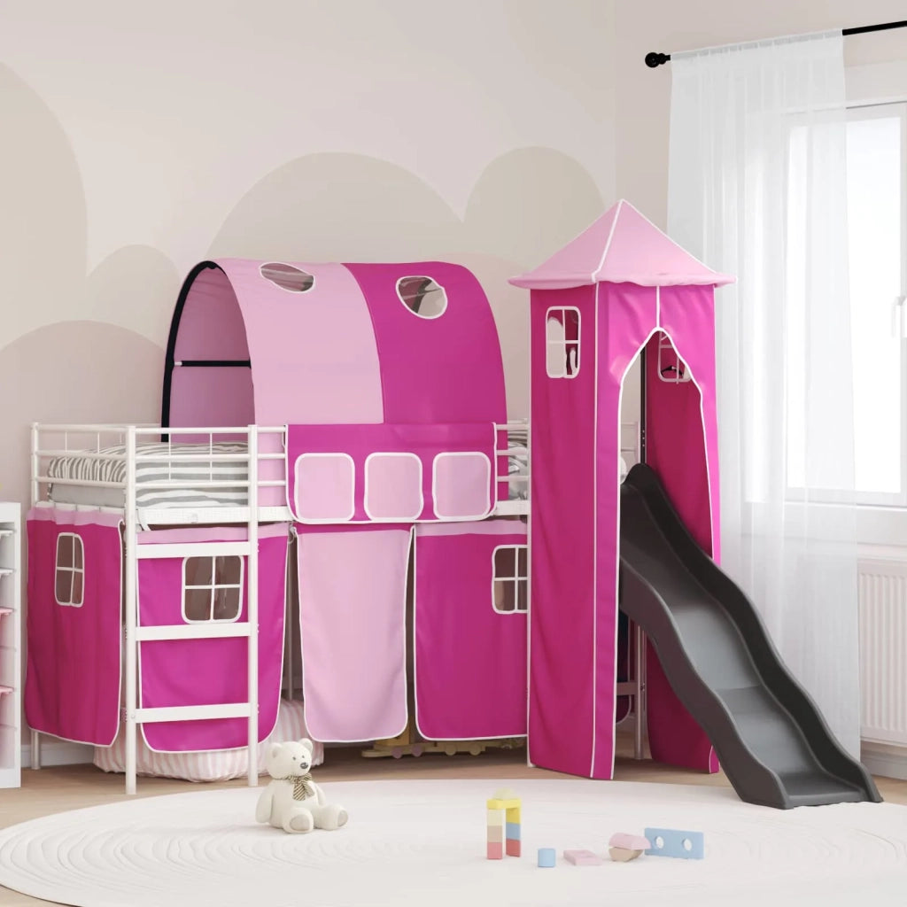 Struttura del letto loft per bambini Bianco e Rosa 100 x 190 cm