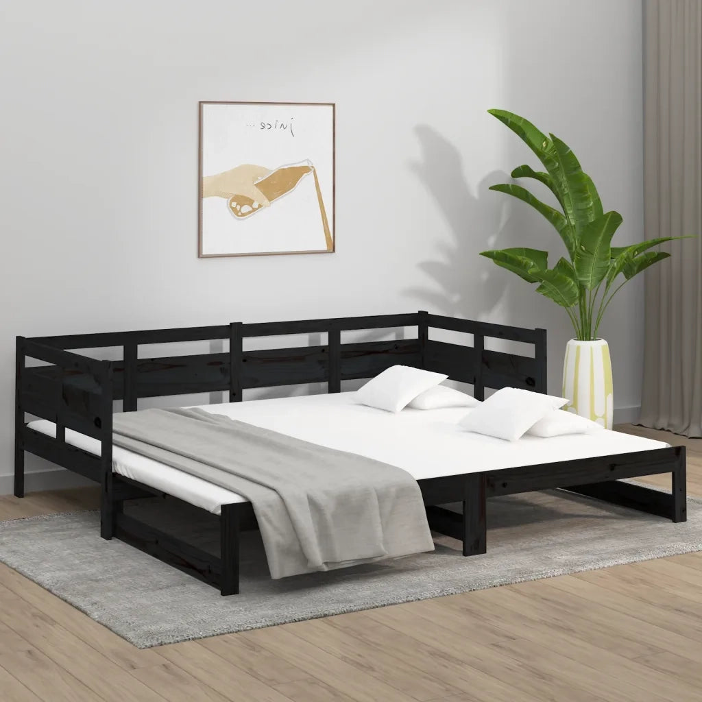 Dormeuse Estraibile Nera in Legno Massello di Pino 2x(80x200)cm 820321