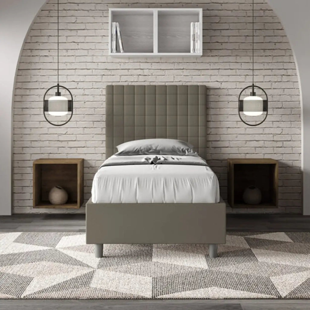 Letto singolo senza rete imbottito 90x200 similpelle cappuccino Sunny