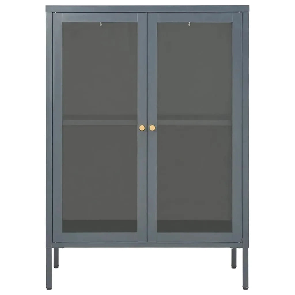 Credenza Antracite 75x35x105 cm in Acciaio e Vetro cod mxl 20174