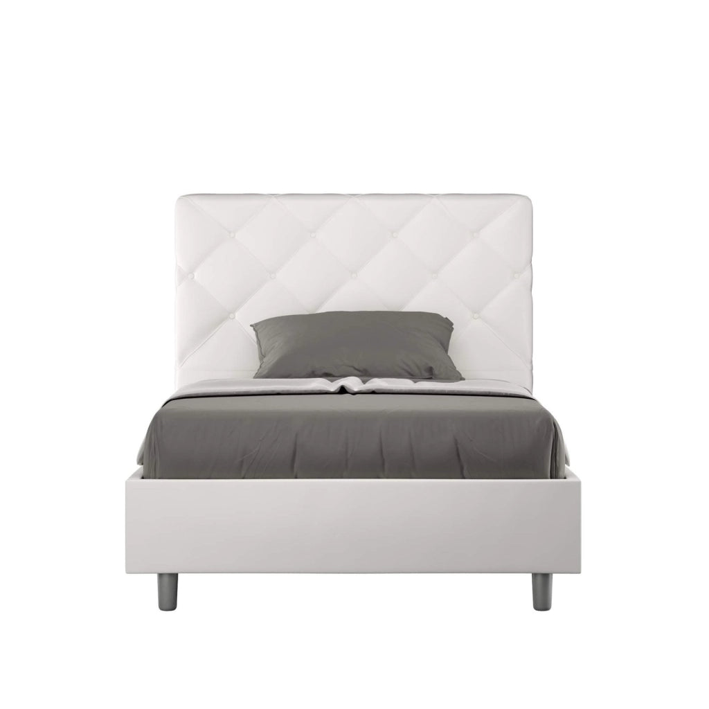 Letto una piazza e mezza con rete imbottito 130x200 similpelle bianco Priya