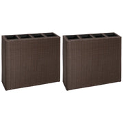 Letti Rialzati da Giardino con 4 Vasi 2 pz in Polyrattan Marrone