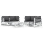 Set Salotto da Giardino 5 pz | Set di Mobili da Esterno con Cuscini in Acciaio Bianco