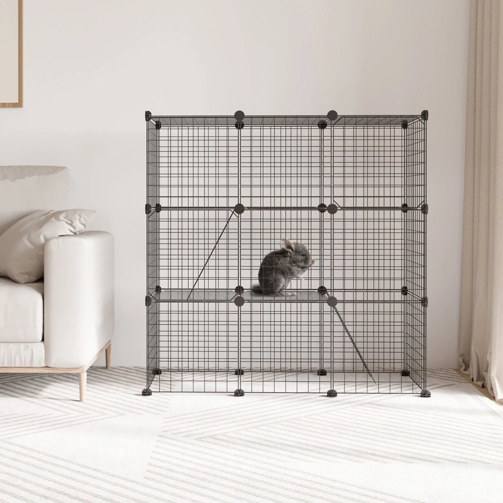 Gabbia per Animali Domestici 31 Pannelli ¨C zephmum ¨C Nero 105x45x105 cm
