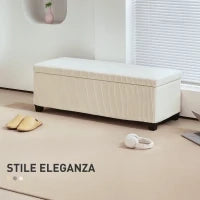 Panca Fondo Letto con Spazio Contenitore da 84L, in Tessuto Effetto Velluto a Coste e Acciaio, 112x42x40 cm, Beige