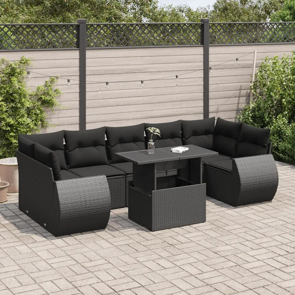 Set Divani da Giardino con Cuscini 8 pz Nero in Polyrattan 3326596