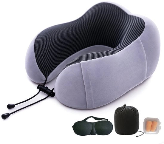 Cuscino per viaggio in aereo, auto, treno, ufficio - supporto confortevole per testa, collo, spalle, cuscino morbido - grigio