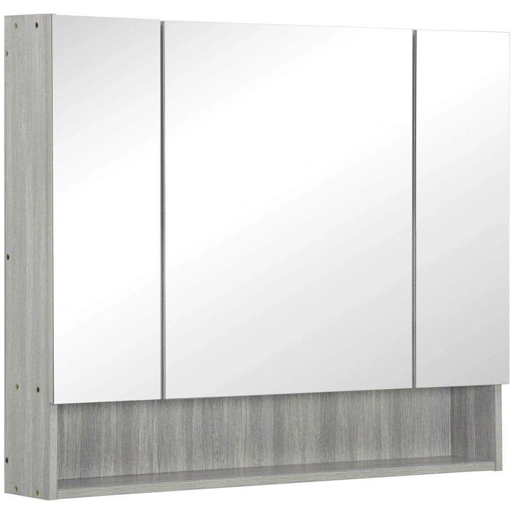 Armadietto a Specchio per Bagno con Ripiani Regolabili 3 Porte e Mensola 90x15x75 cm Grigio