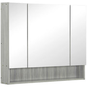 Armadietto a Specchio per Bagno con Ripiani Regolabili 3 Porte e Mensola 90x15x75 cm Grigio