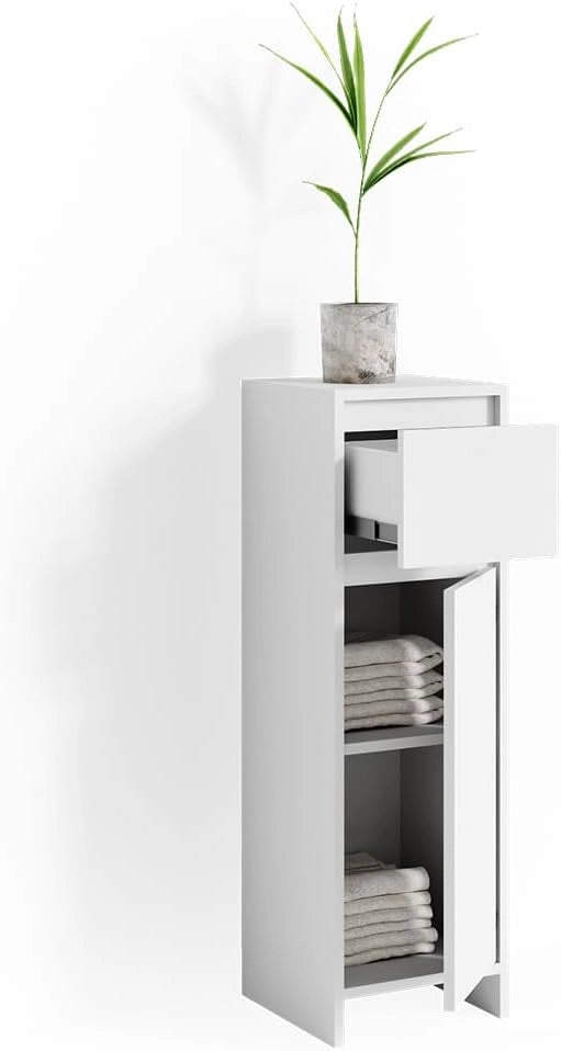 Mobiletto bagno Emma, Bianco, 30 x 95 cm, combinabile con la serie Emma per l'organizzazione in bagno