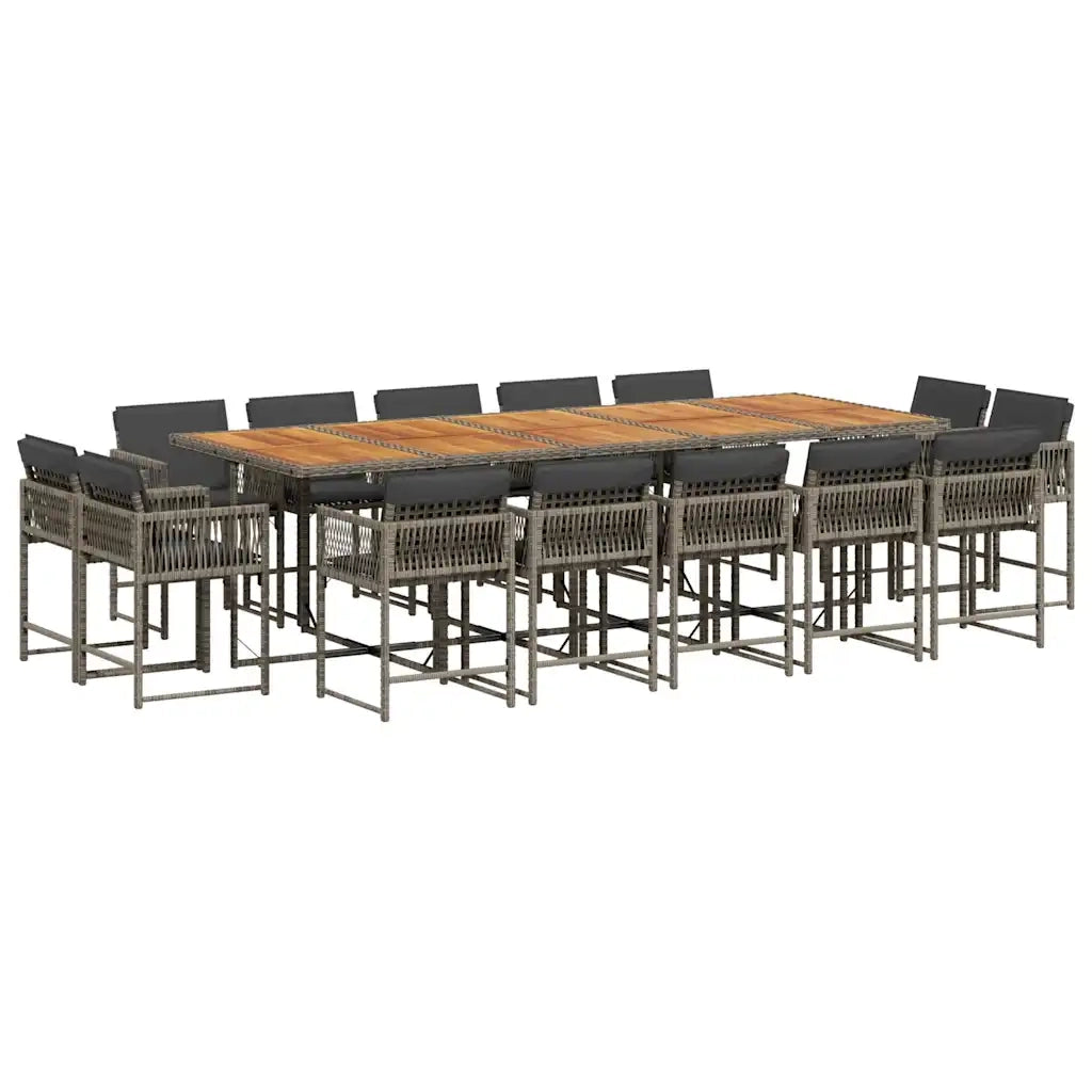 Set da Pranzo da Giardino 15 pz con Cuscini Grigio Polyrattan