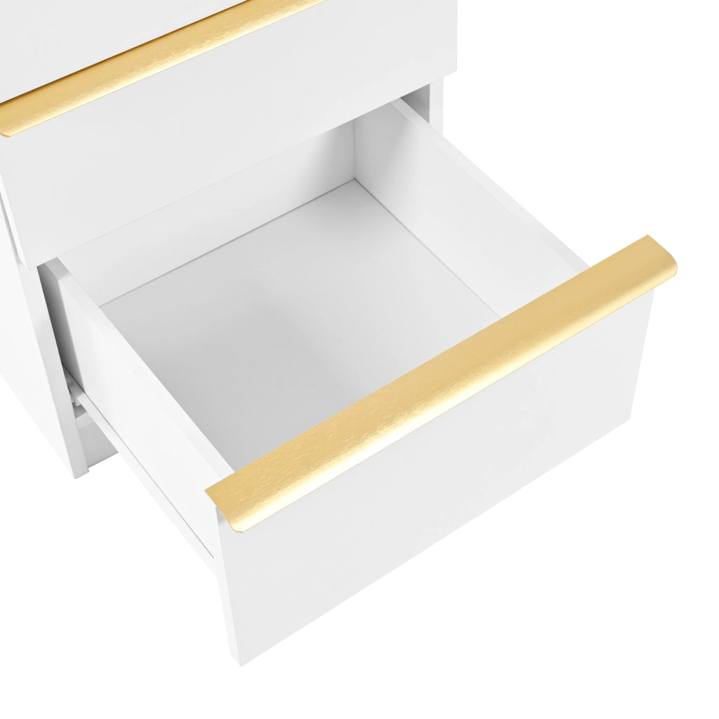 Toeletta con 6 cassetti; specchio LED e piano estraibile - per camera da letto - in truciolato - 100×41.5×102 cm - bianco