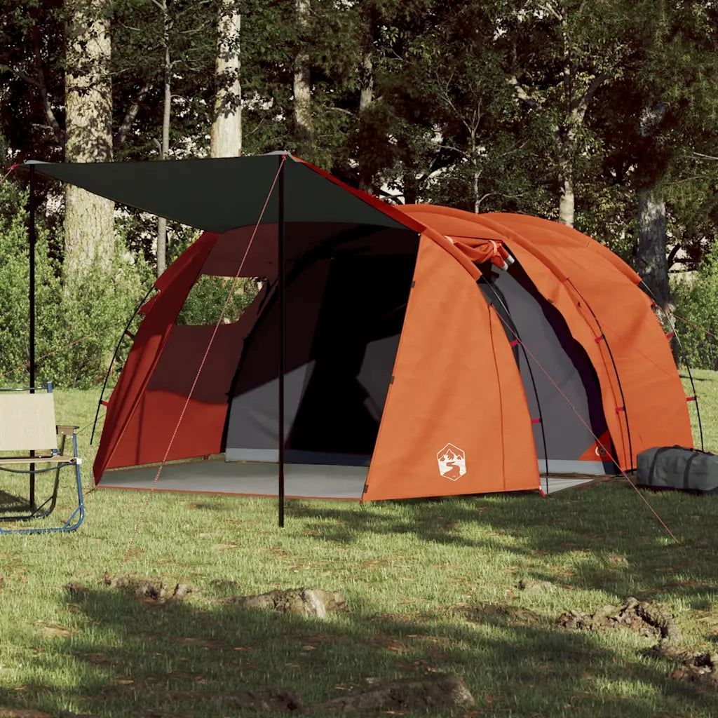 Tenda da Campeggio a Tunnel per 4 Persone-Tenda per Escursionismo Grigio e Arancione 307873