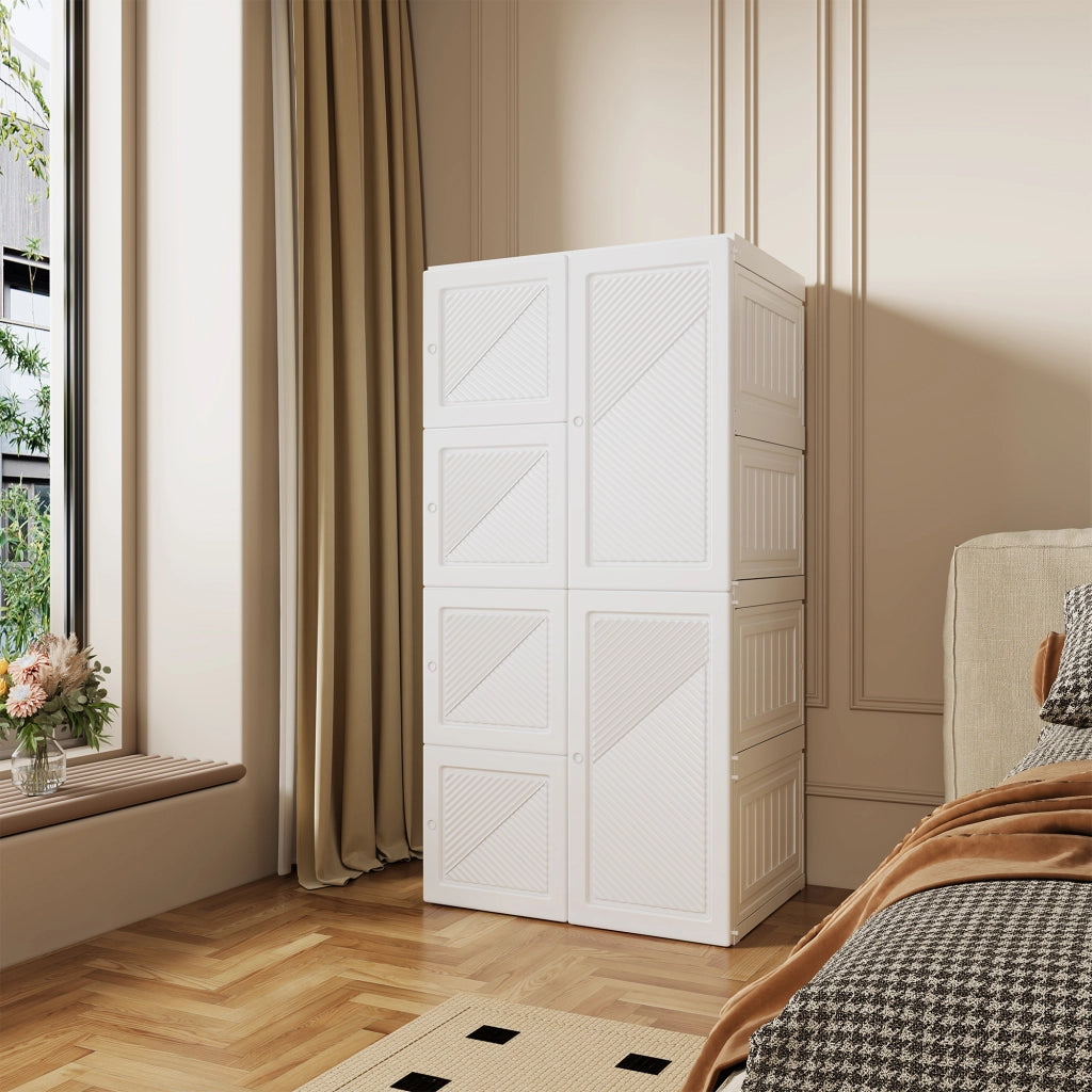 Armadio Pieghevole, Pieghevole per Vestiti con 2 Ante, 5 Scomparti, Armadio 2 Ante, Portatile Organizer per Guardaroba, in PP 136x69x50 cm Bianco
