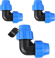 Connettore a vite per tubo PE 25mm - Angolo 90° - Connettore in plastica Blu - 3 pezzi
