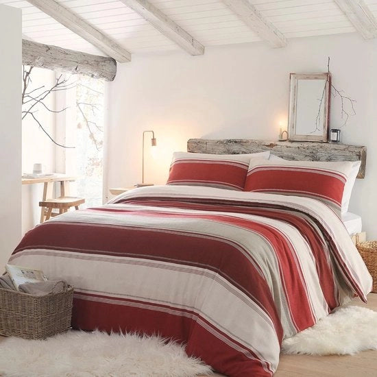 Dekbedovertrek moderno a strisce larghe in bianco e rosso per letto matrimoniale (200 x 200 cm) - 100% cotone sborcato