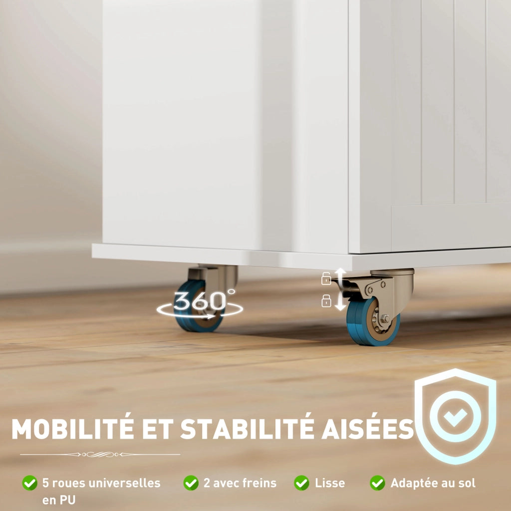 Isola cucina mobile con presa elettrica e USB ¨C Xylo ¨C bianco con ripiano ribaltabile